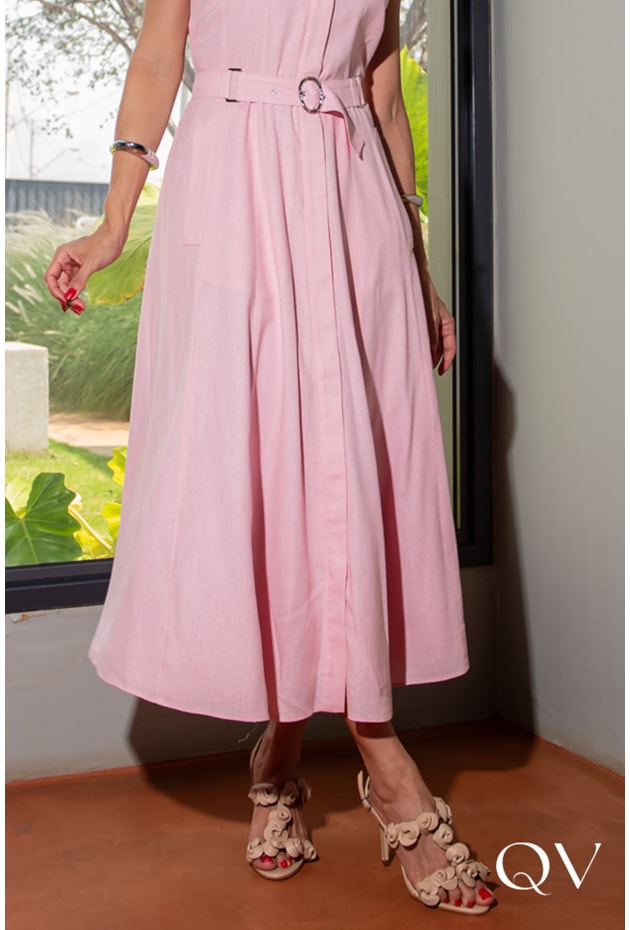 VESTIDO CHEMISE EM LINHO ROSA - LUZIA FAZZOLLI