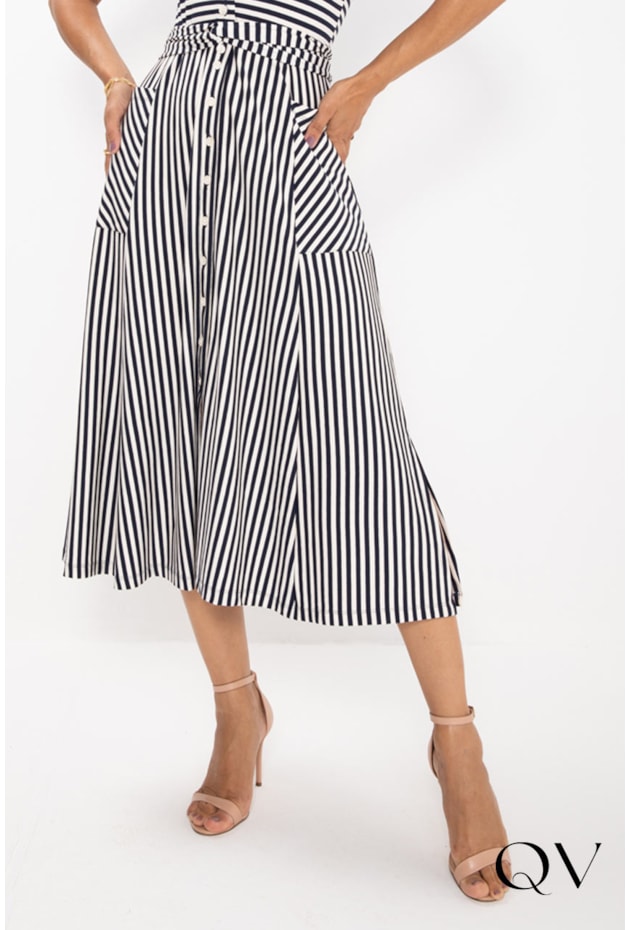 VESTIDO CHEMISE EM MALHA LISTRADO MARINHO - LEKAZIS