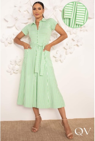 VESTIDO CHEMISE EM MALHA LISTRADO VERDE - LEKAZIS