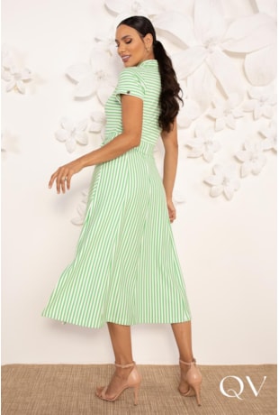 VESTIDO CHEMISE EM MALHA LISTRADO VERDE - LEKAZIS