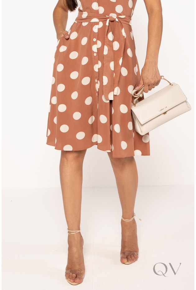 VESTIDO CHEMISE EM PLANO COM TOQUE DE SEDA POÁ NUDE E OFF - LEKAZIS