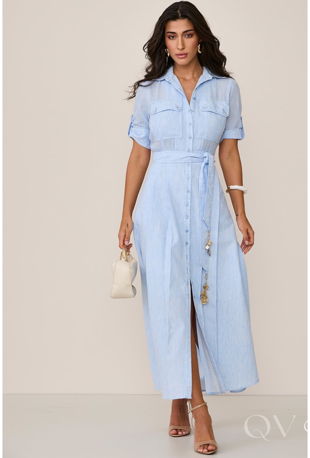 VESTIDO CHEMISE EM POLIÉSTER AZUL CLARO - ARTSY