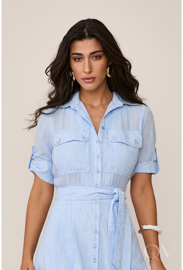 VESTIDO CHEMISE EM POLIÉSTER AZUL CLARO - ARTSY VESTIDO CHEMISE EM POLIÉSTER AZUL CLARO - ARTSY