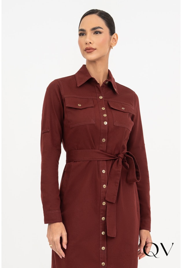 VESTIDO CHEMISE EM SARJA MARSALA - VIA TOLENTINO VESTIDO CHEMISE EM SARJA MARSALA - VIA TOLENTINO