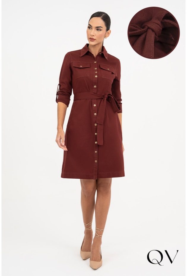 VESTIDO CHEMISE EM SARJA MARSALA - VIA TOLENTINO