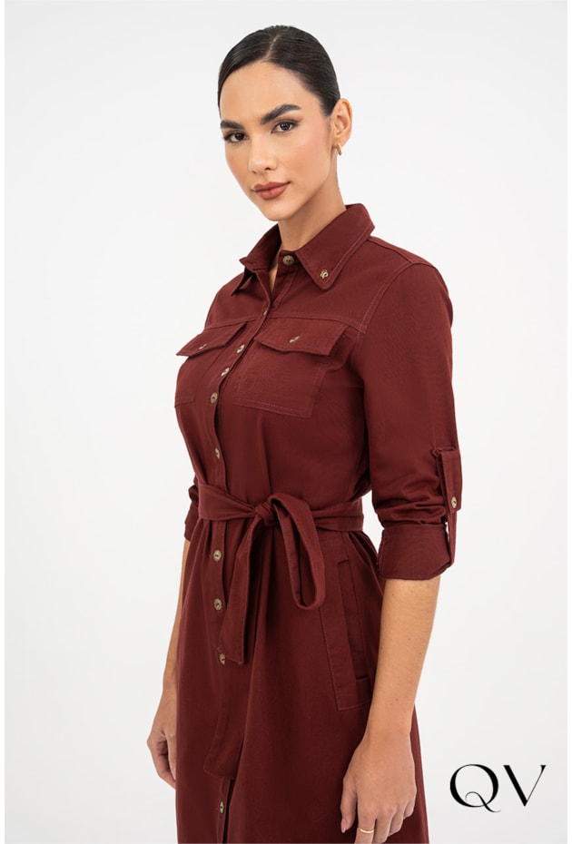 VESTIDO CHEMISE EM SARJA MARSALA - VIA TOLENTINO