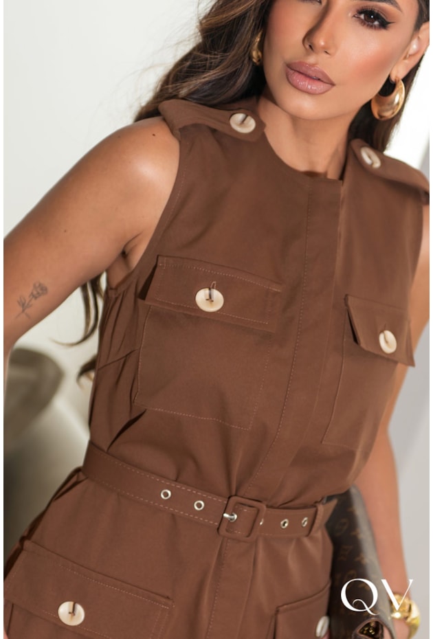 VESTIDO CHEMISE EM SARJA RETO MARROM - LUZIA FAZZOLLI VESTIDO CHEMISE EM SARJA RETO MARROM - LUZIA FAZZOLLI