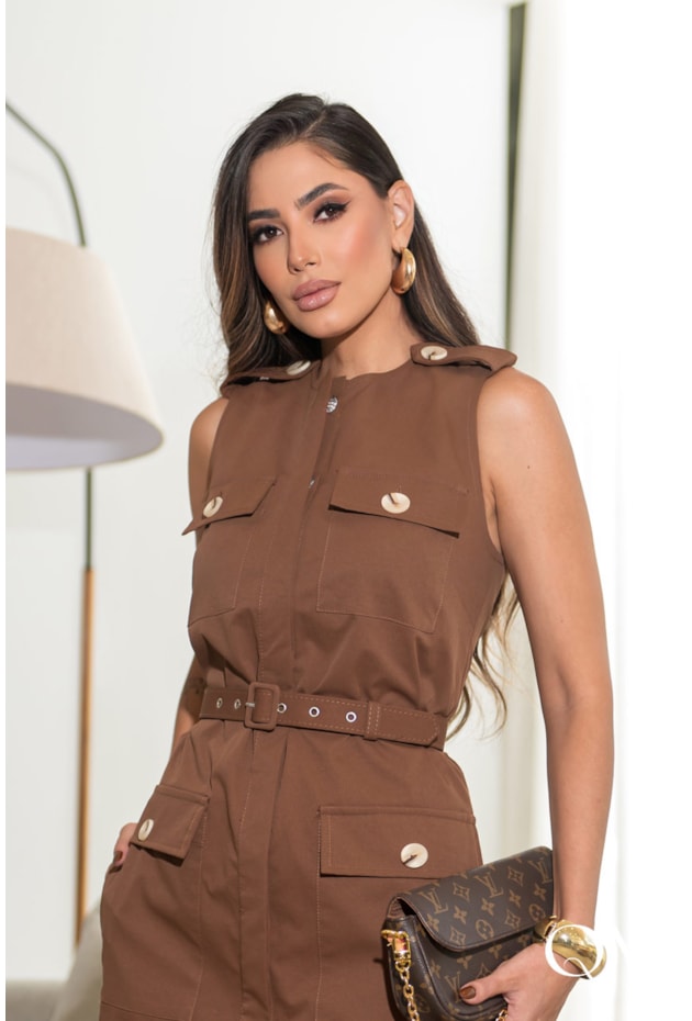 VESTIDO CHEMISE EM SARJA RETO MARROM - LUZIA FAZZOLLI VESTIDO CHEMISE EM SARJA RETO MARROM - LUZIA FAZZOLLI
