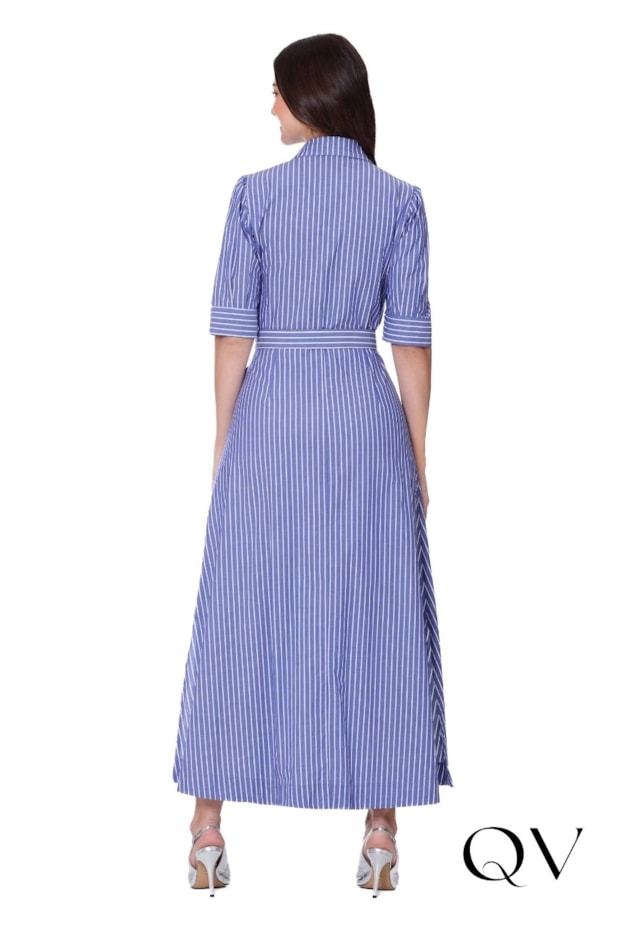 VESTIDO CHEMISE EM TECIDO PLANO LISTRADO AZUL - HAPUK