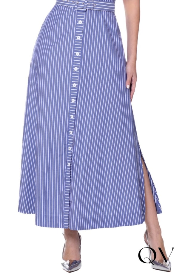 VESTIDO CHEMISE EM TECIDO PLANO LISTRADO AZUL - HAPUK