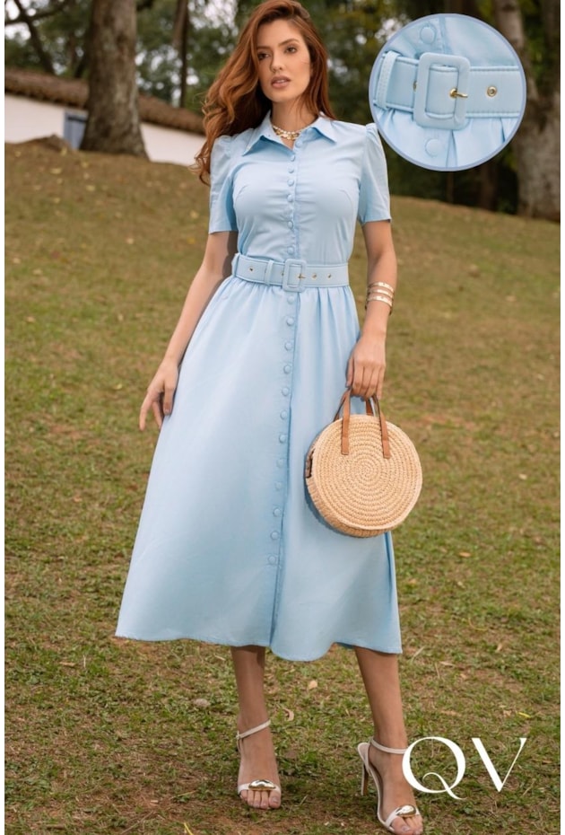 VESTIDO CHEMISE EM TRICOLINE AZUL - JANY PIM