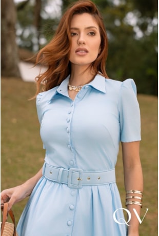 VESTIDO CHEMISE EM TRICOLINE AZUL - JANY PIM