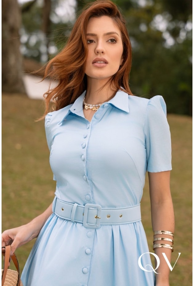 VESTIDO CHEMISE EM TRICOLINE AZUL - JANY PIM