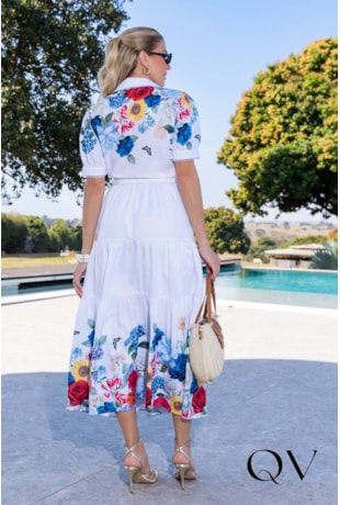 VESTIDO CHEMISE EM TRICOLINE BRANCO FLORAL - LUZIA FAZZOLLI