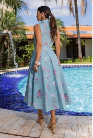 VESTIDO CHEMISE EM TRICOLINE ESTAMPA FLORAL - LUZIA FAZZOLLI