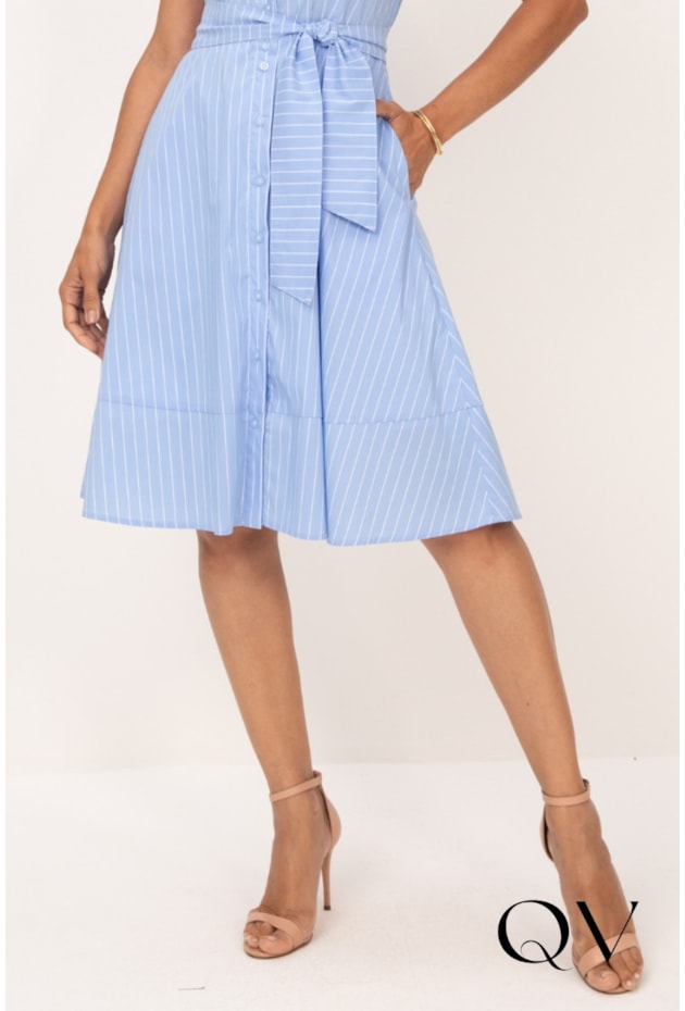 VESTIDO CHEMISE EM TRICOLINE LISTRADO AZUL - LEKAZIS