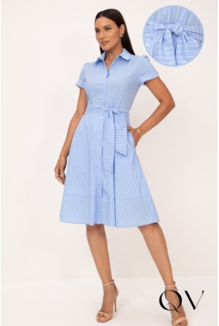 VESTIDO CHEMISE EM TRICOLINE LISTRADO AZUL - LEKAZIS