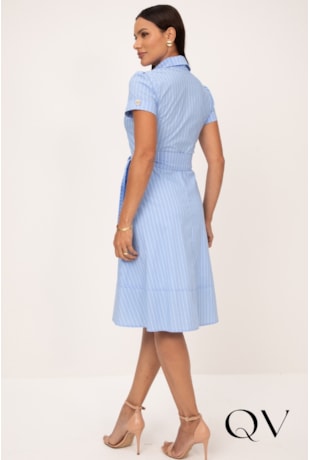 VESTIDO CHEMISE EM TRICOLINE LISTRADO AZUL - LEKAZIS