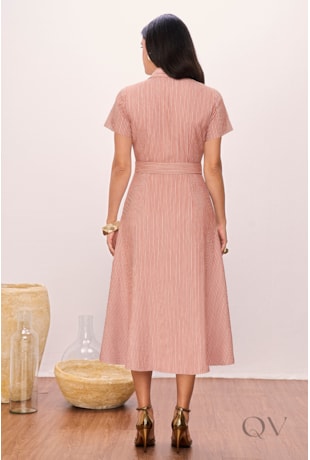 VESTIDO CHEMISE EM TRICOLINE LISTRADO VERMELHO - TITANIUM JEANS