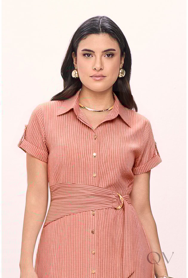 VESTIDO CHEMISE EM TRICOLINE LISTRADO VERMELHO - TITANIUM JEANS