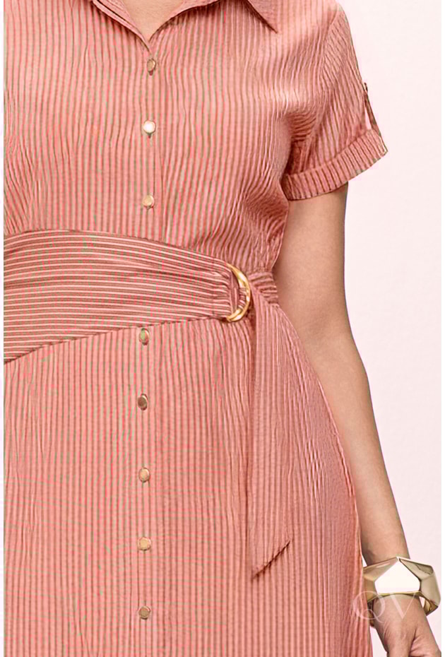 VESTIDO CHEMISE EM TRICOLINE LISTRADO VERMELHO - TITANIUM JEANS