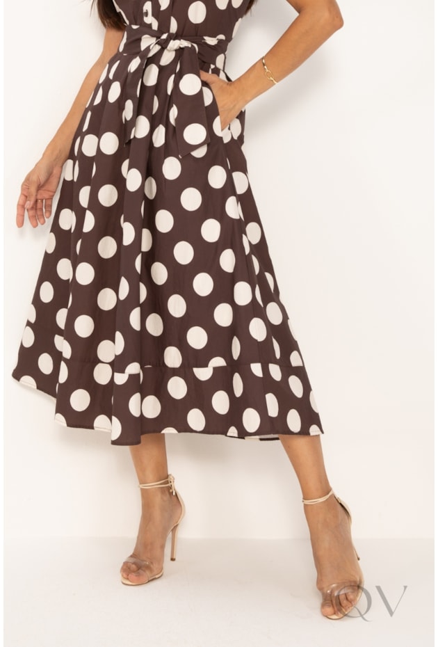 VESTIDO CHEMISE EM TRICOLINE POÁS MARROM - LEKAZIS