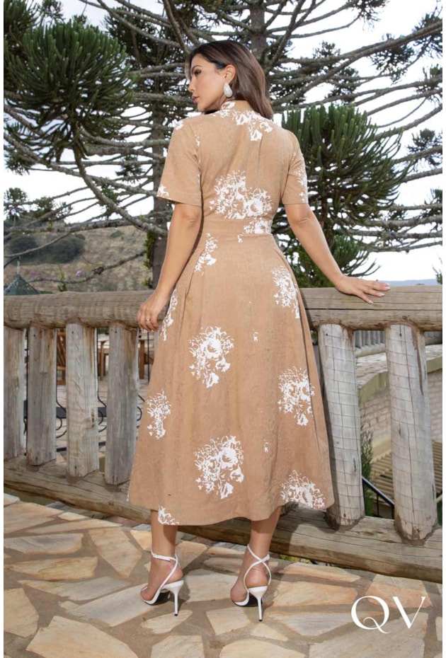 VESTIDO CHEMISE EM TRICOLINE TEXTURIZADO ESTAMPADO - LUZIA FAZZOLLI