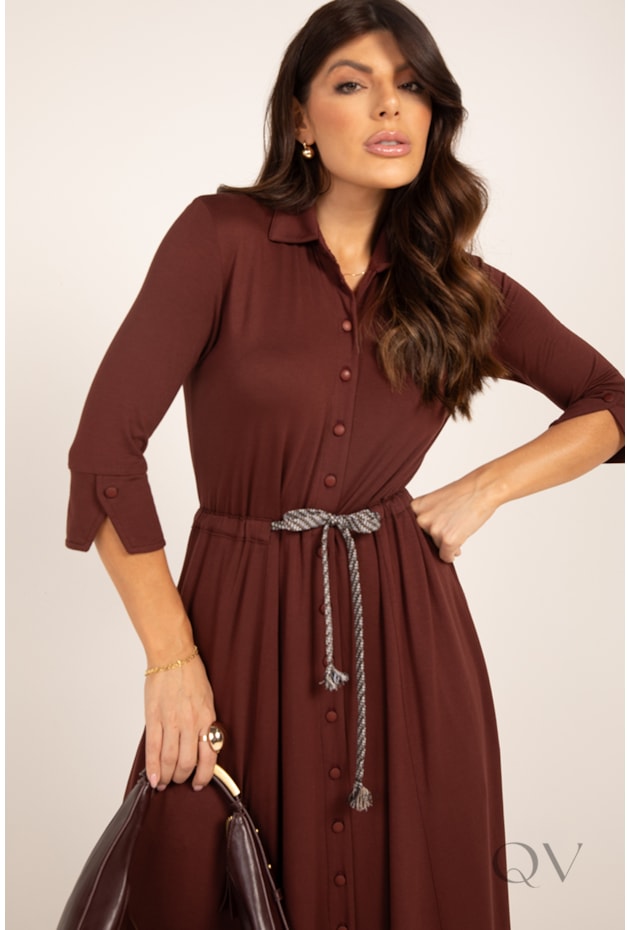 VESTIDO CHEMISE EM VISCOLYCRA MARROM - LEKAZIS