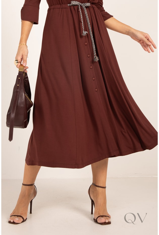 VESTIDO CHEMISE EM VISCOLYCRA MARROM - LEKAZIS