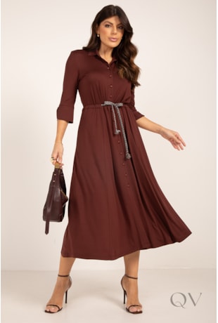 VESTIDO CHEMISE EM VISCOLYCRA MARROM - LEKAZIS