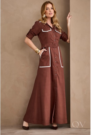 VESTIDO CHEMISE EM VISCOSE MARROM CAFÉ - ARTSY