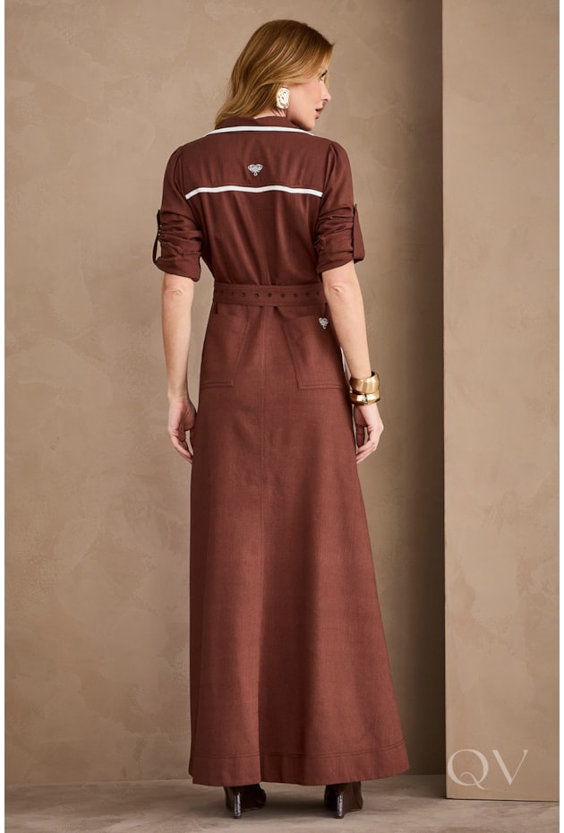 VESTIDO CHEMISE EM VISCOSE MARROM CAFÉ - ARTSY