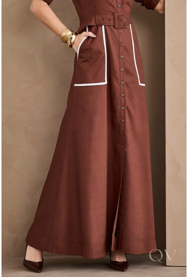 VESTIDO CHEMISE EM VISCOSE MARROM CAFÉ - ARTSY