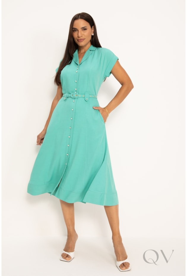 VESTIDO CHEMISE EM VISCOSE VERDE - LEKAZIS