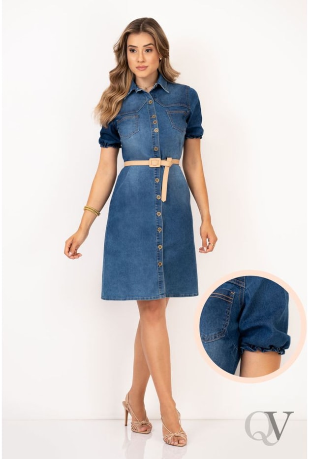 VESTIDO CHEMISE JEANS MANGA BUFANTE - VIA TOLENTINO VESTIDO CHEMISE JEANS MANGA BUFANTE - VIA TOLENTINO