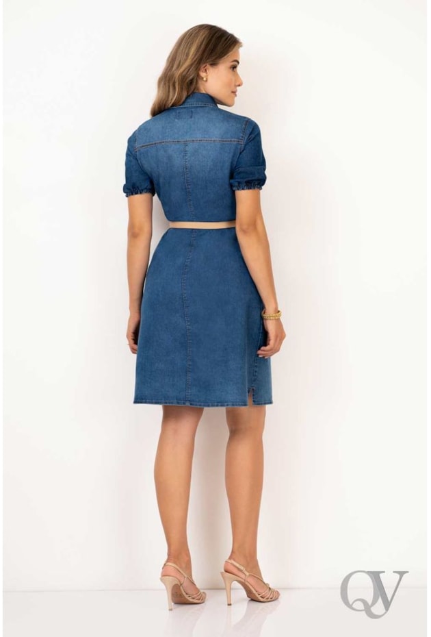 VESTIDO CHEMISE JEANS MANGA BUFANTE - VIA TOLENTINO VESTIDO CHEMISE JEANS MANGA BUFANTE - VIA TOLENTINO