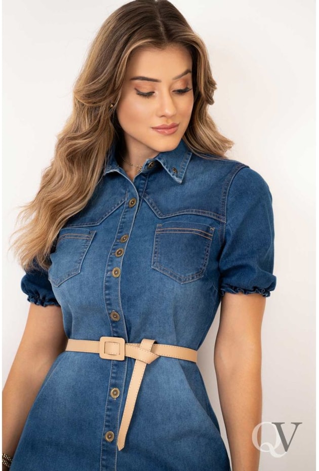 VESTIDO CHEMISE JEANS MANGA BUFANTE - VIA TOLENTINO VESTIDO CHEMISE JEANS MANGA BUFANTE - VIA TOLENTINO