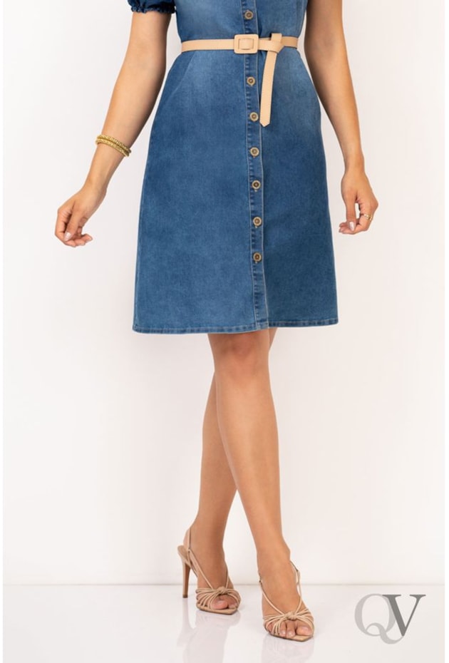 VESTIDO CHEMISE JEANS MANGA BUFANTE - VIA TOLENTINO VESTIDO CHEMISE JEANS MANGA BUFANTE - VIA TOLENTINO