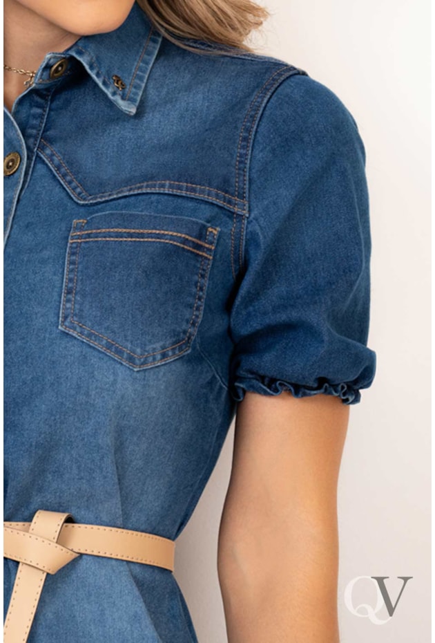 VESTIDO CHEMISE JEANS MANGA BUFANTE - VIA TOLENTINO VESTIDO CHEMISE JEANS MANGA BUFANTE - VIA TOLENTINO