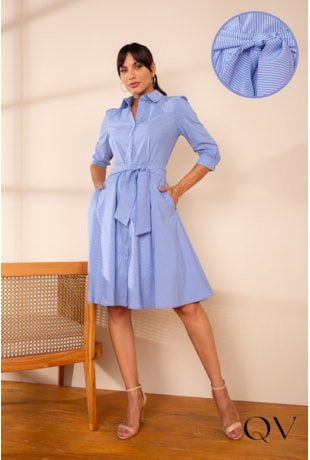 VESTIDO CHEMISE LISTRADO AZUL - LEKAZIS