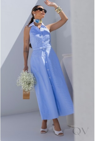 VESTIDO CHEMISE LISTRADO EM TRICOLINE AZUL - LUZIA FAZZOLLI