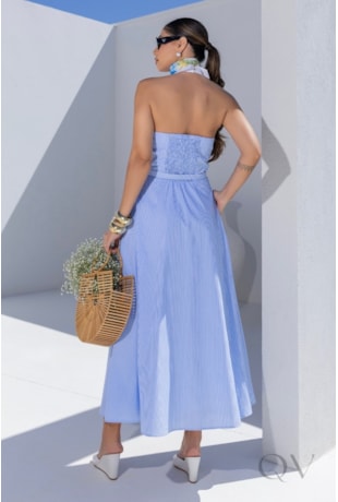 VESTIDO CHEMISE LISTRADO EM TRICOLINE AZUL - LUZIA FAZZOLLI