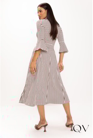 VESTIDO CHEMISE LISTRADO EM VISCOCREPE MARROM - LEKAZIS