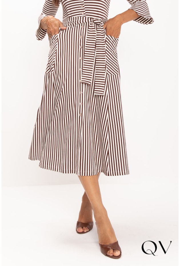 VESTIDO CHEMISE LISTRADO EM VISCOCREPE MARROM - LEKAZIS