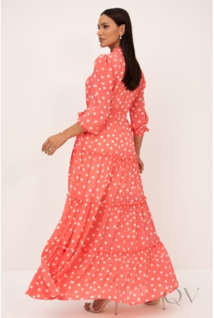 VESTIDO CHEMISE LONGO EM AVA PRINT CORAL ESTAMPA DE POÁS - LEKAZIS