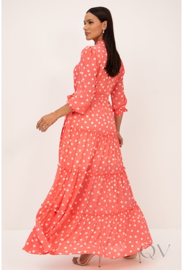 VESTIDO CHEMISE LONGO EM AVA PRINT CORAL ESTAMPA DE POÁS - LEKAZIS