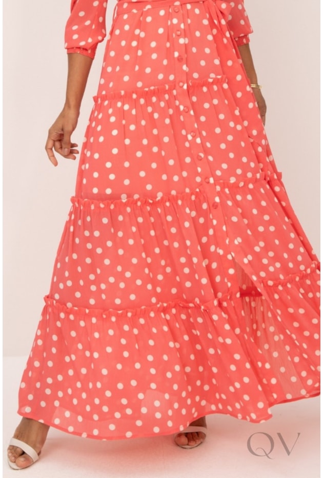 VESTIDO CHEMISE LONGO EM AVA PRINT CORAL ESTAMPA DE POÁS - LEKAZIS