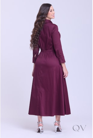 VESTIDO CHEMISE LONGO EM TRICOLINE MARSALA - HAPUK