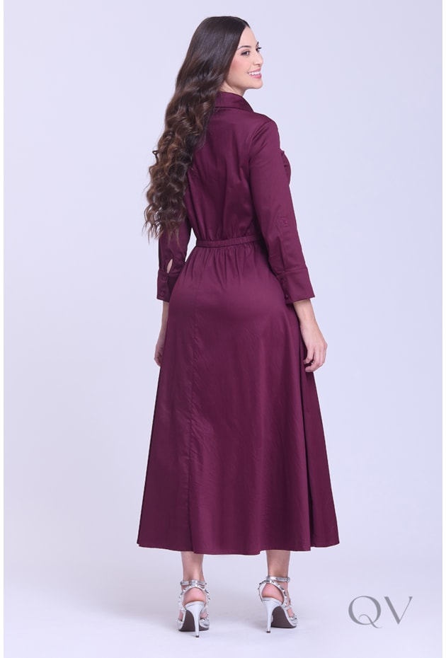 VESTIDO CHEMISE LONGO EM TRICOLINE MARSALA - HAPUK