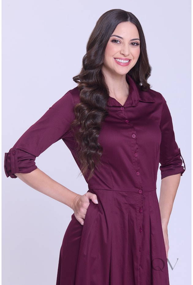 VESTIDO CHEMISE LONGO EM TRICOLINE MARSALA - HAPUK